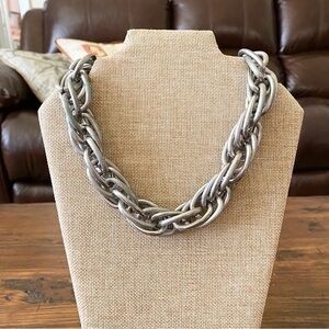 R J Graziano Silvertone Chain Link Necklace Statement Gunmetal Silver Tone 17”